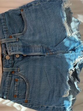 Levi's Blue Distressed High-Waist Jean Shorts